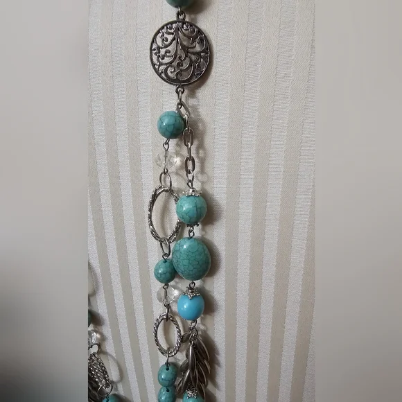 Faux Turquoise Silver Multi layer necklace New with Tags - Picture 5 of 6
